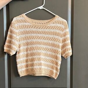 Aerie Tan and Cream Striped Knit Blouse
